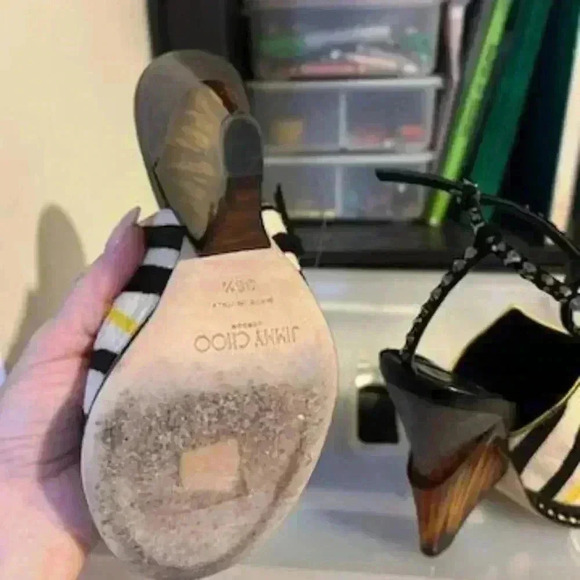 Jimmy Choo Multicolor Calf Hair Crystal Embellished Kaskade T-Strap sz 36 - Picture 11 of 11